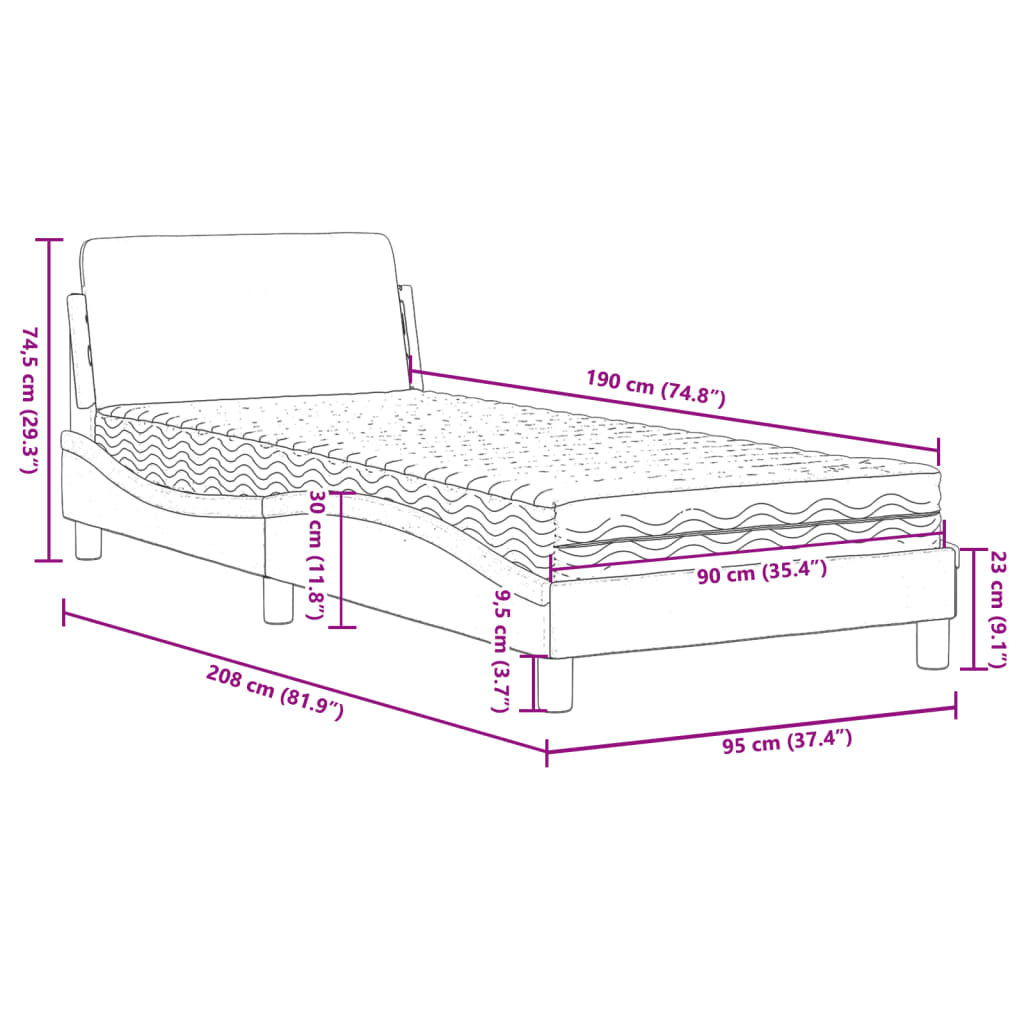 Bed met matras "Dover" stof crèmekleurig 90x190 cm