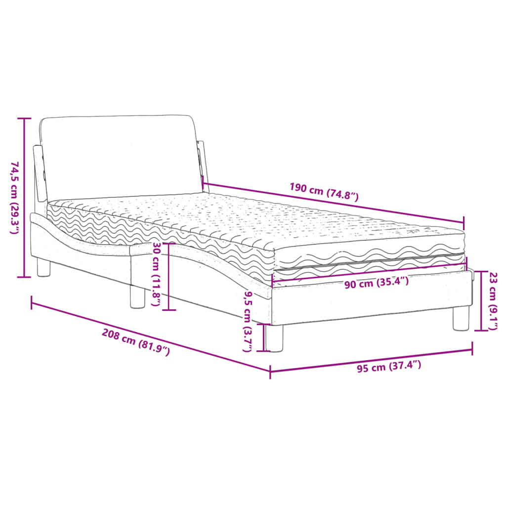 Bed met matras kunstleer grijs 90x190 cm