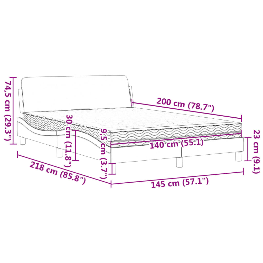 Bed met matras fluweel donkergrijs 140x200 cm