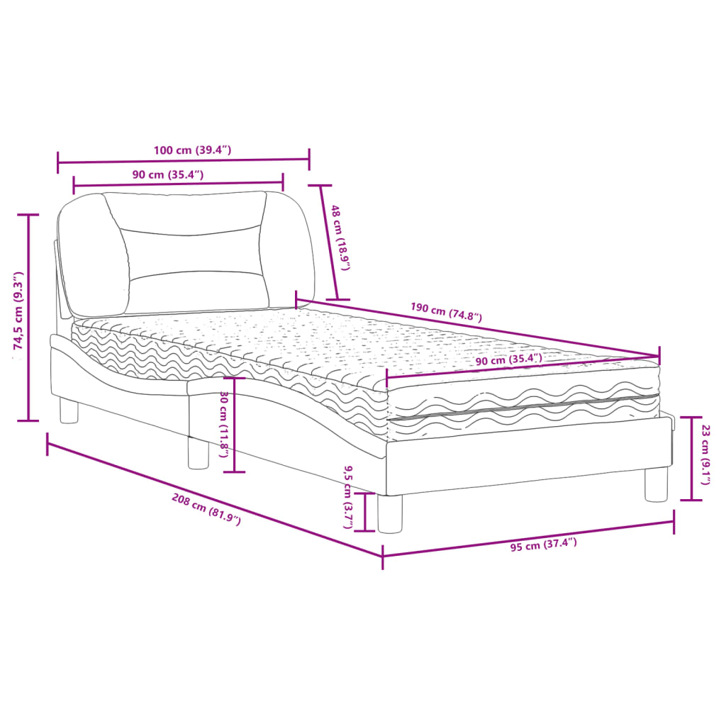 Bed met matras "Hvar" stof crèmekleurig 90x190 cm