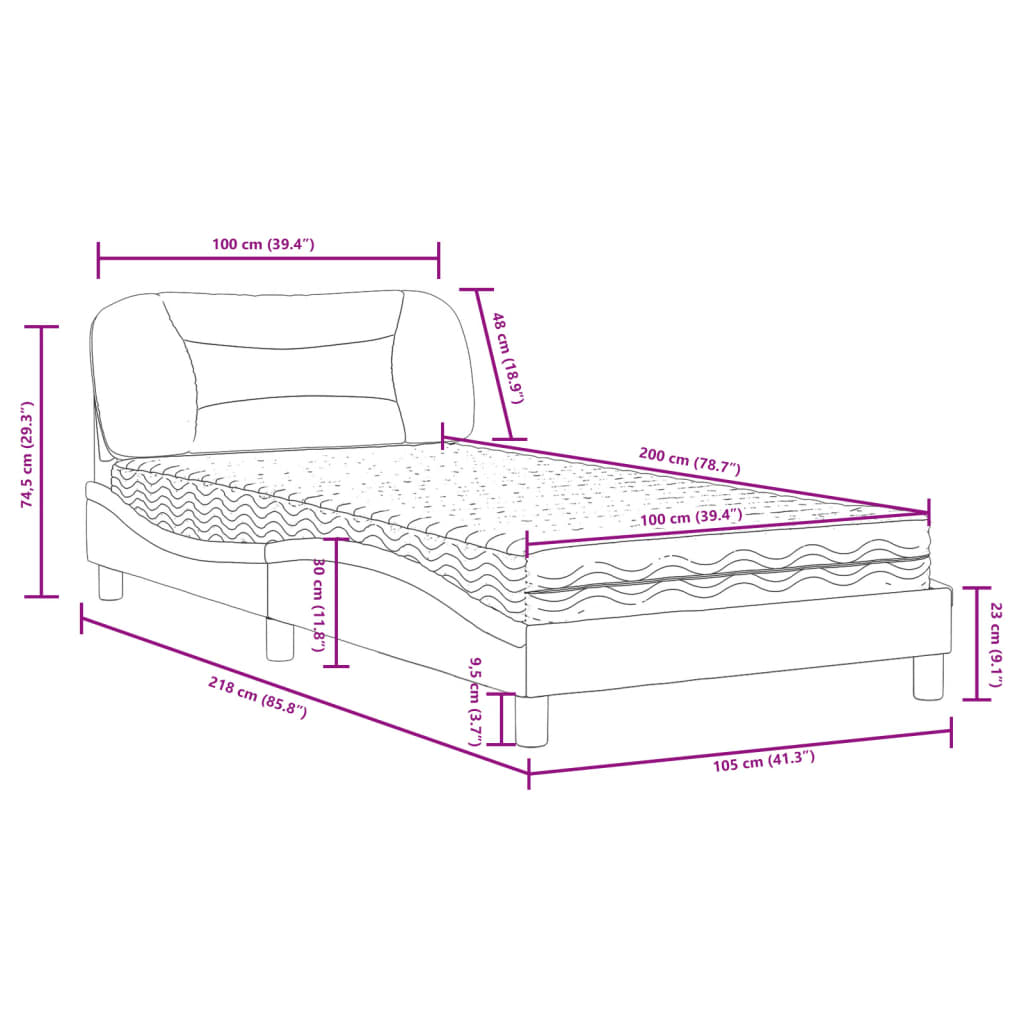 Bed met matras stof crèmekleurig 100x200 cm