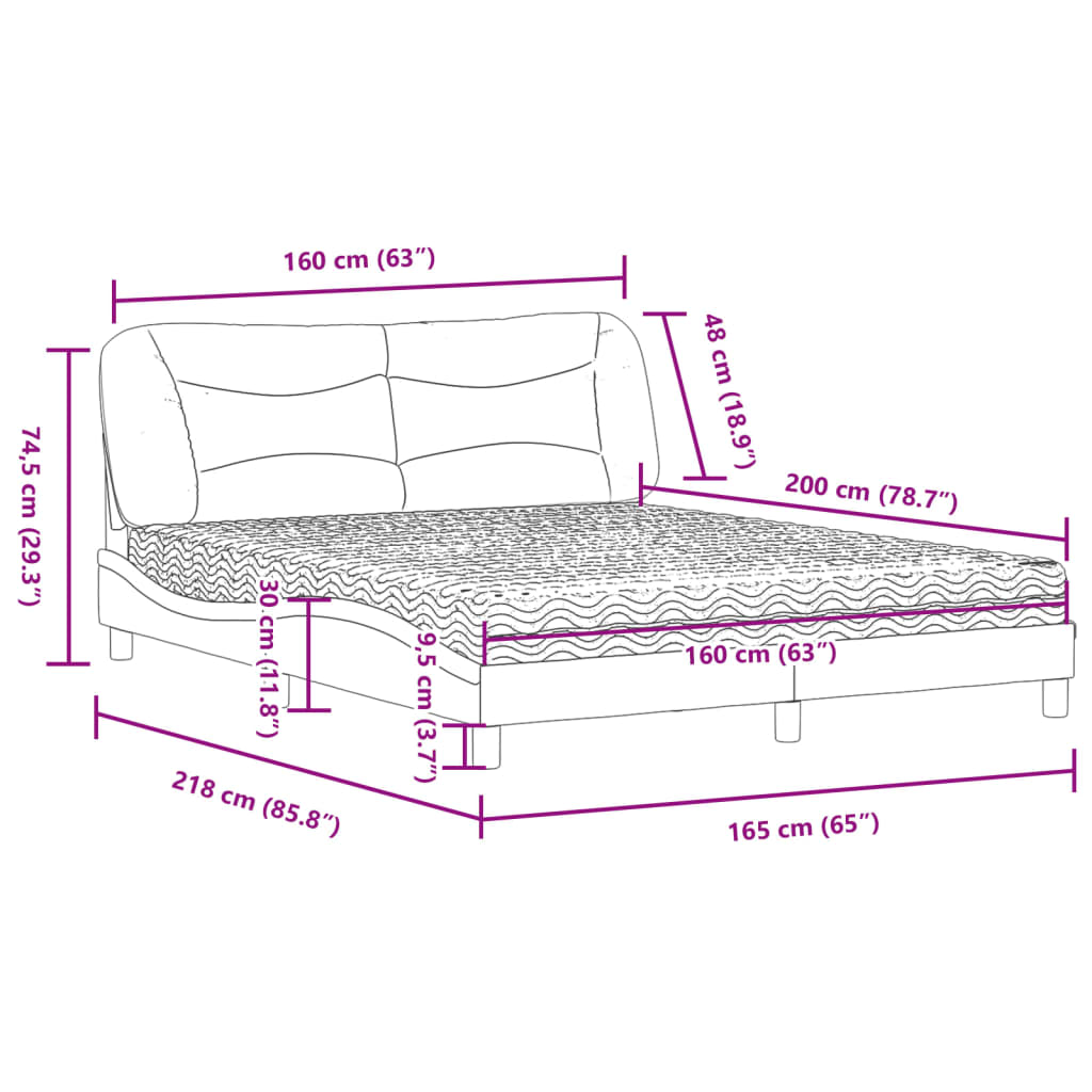 Bed met matras stof crèmekleurig 160x200 cm