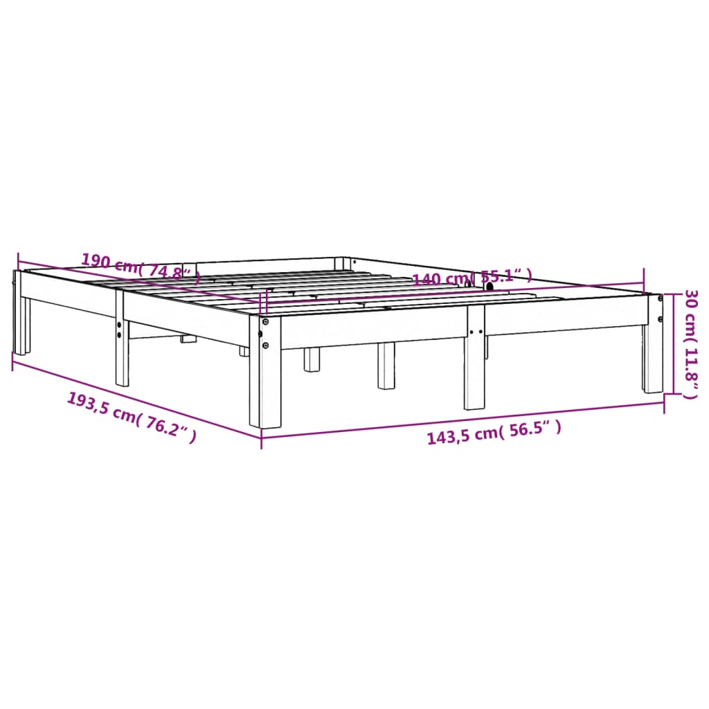 Bedframe Massief Grenenhout 140 x 190 cm Wasbruin