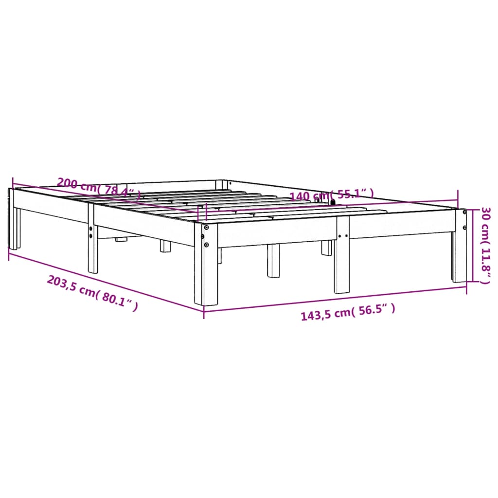 Bedframe Massief Grenenhout 140 x 200 cm Wasbruin