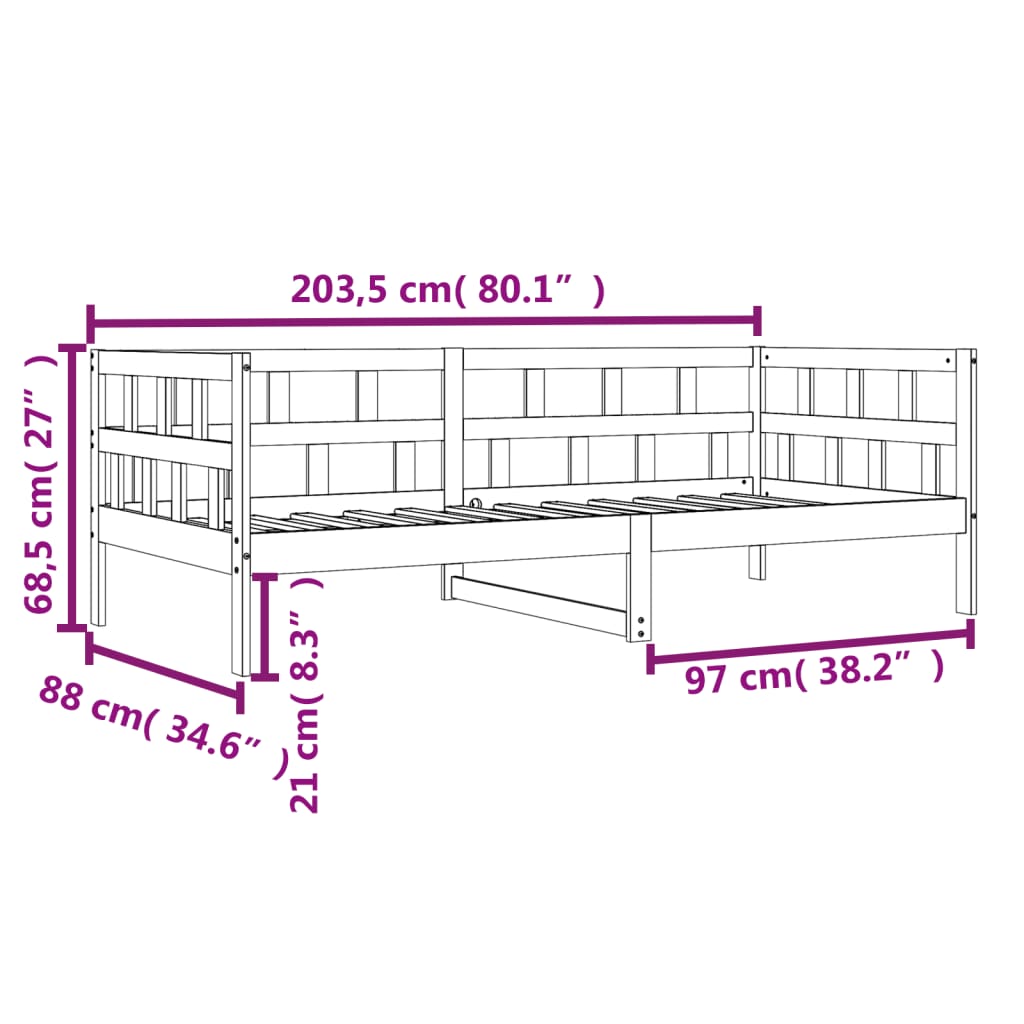 Slaapbank 80X200 Cm Massief Grenenhout Wasbruin