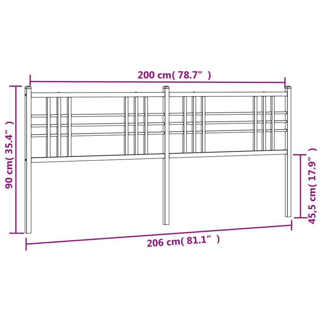 Hoofdbord 200 cm metaal zwart
