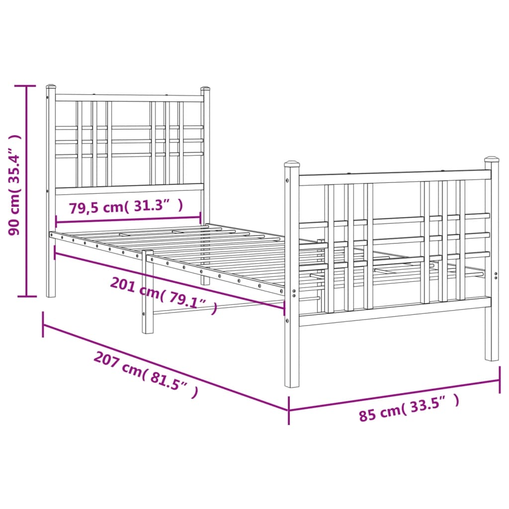 Bedframe met hoofd- en voeteneinde metaal wit 80x200 cm