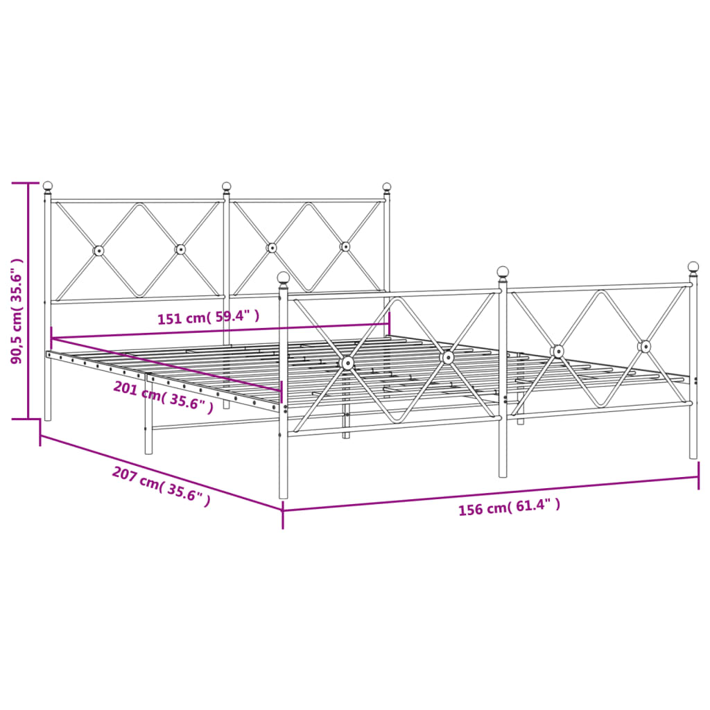 Bedframe met hoofd- en voeteneinde metaal wit 150x200 cm