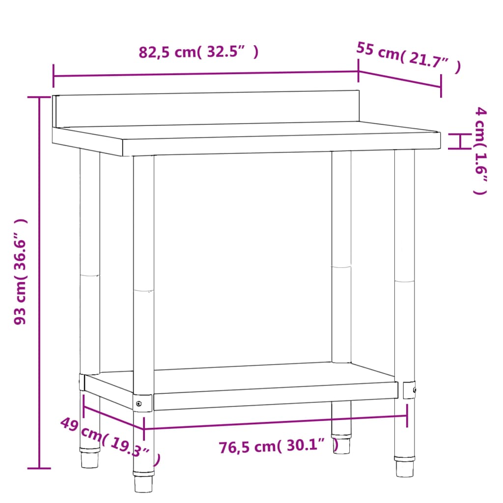Keukenwerktafel Met Spatscherm 82,5X55X93 Cm Roestvrij Staal