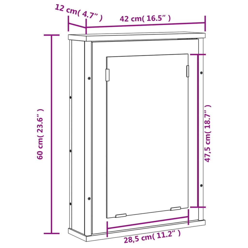 Badkamerspiegelkast 42X12X60 Cm Bewerkt Hout Grijs Sonoma Eiken