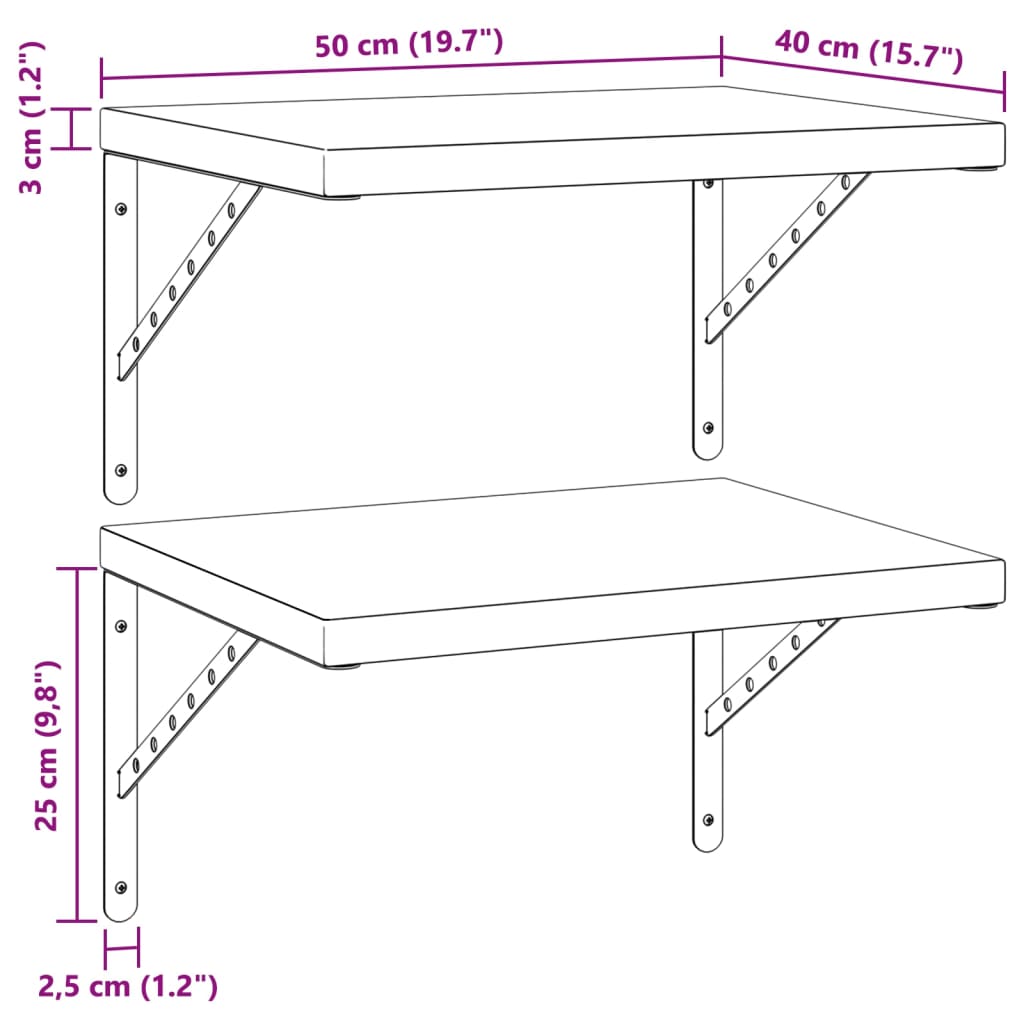 Wandschappen 2 st 50x40 cm roestvrijstaal zilverkleurig