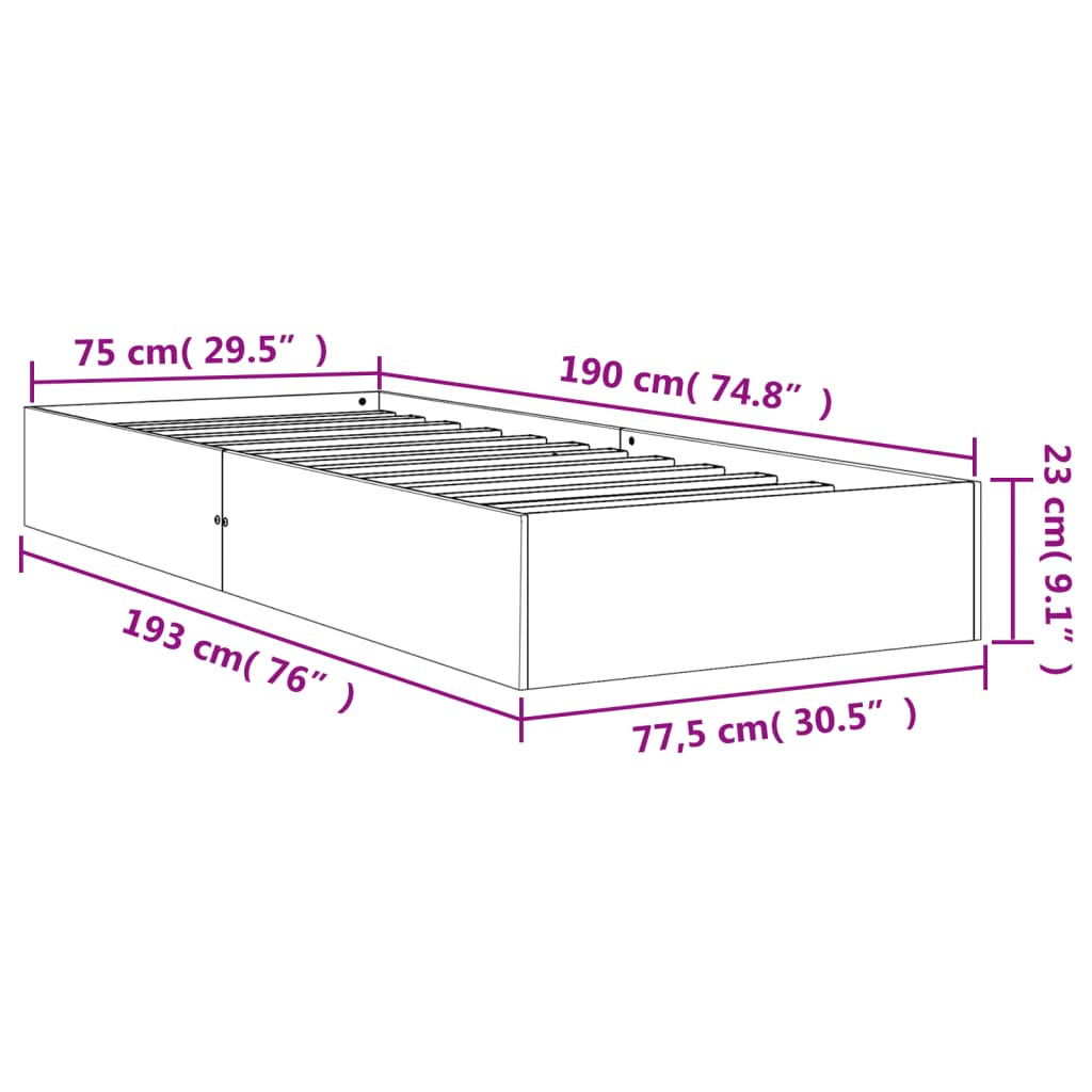 Bedframe Massief Grenenhout Wasbruin 75X190 Cm