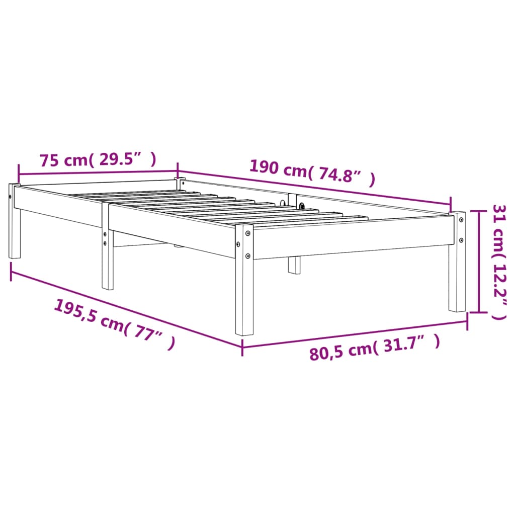 Bedframe Massief Grenenhout Wasbruin 75X190 Cm