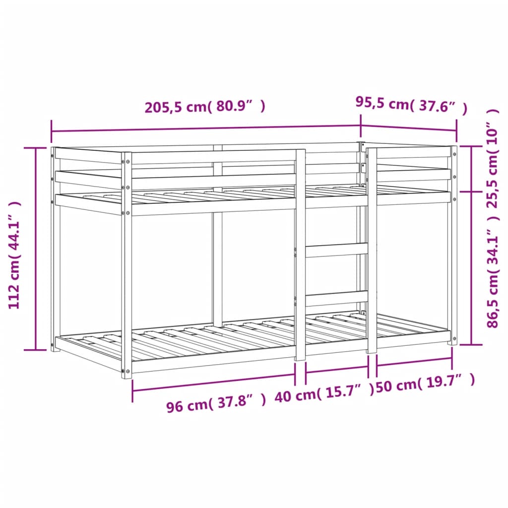 Stapelbed massief grenenhout wasbruin 90x200 cm 90 x 200 cm Wasbruin