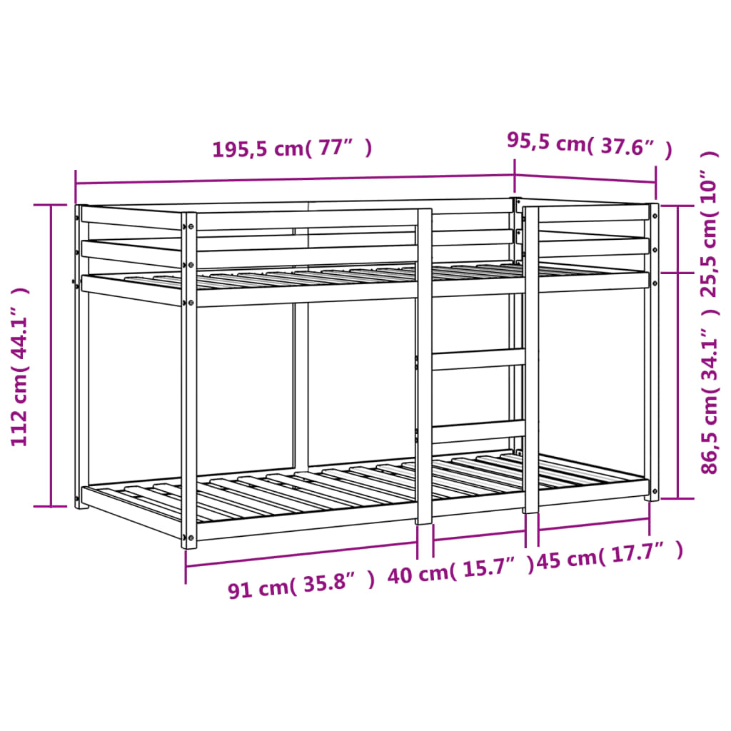 Stapelbed Massief Grenenhout 90 x 190 cm Wasbruin