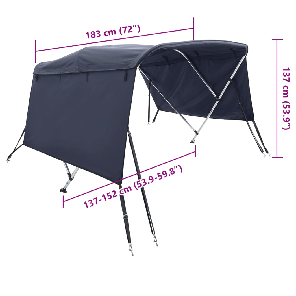 Biminitop 3 bogen met zijwanden 183x(137-152)x137 cm