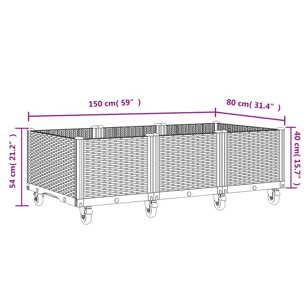 Plantenbak Met Wielen Polypropeen 150 x 80 x 54 cm Zwart