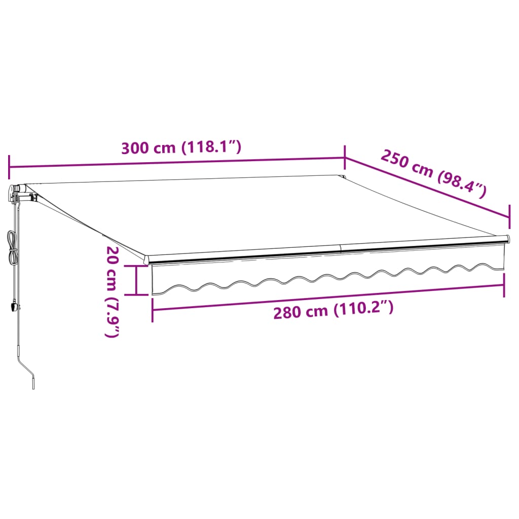 Luifel automatisch uittrekbaar LED 300x250 cm antraciet en wit