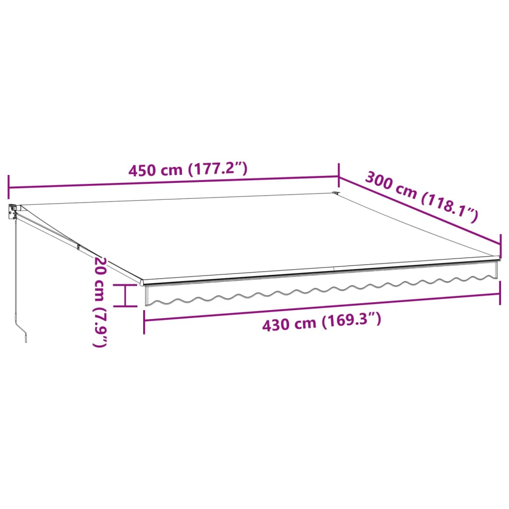 Luifel uittrekbaar 4,5x3 m stof en aluminium antraciet en wit