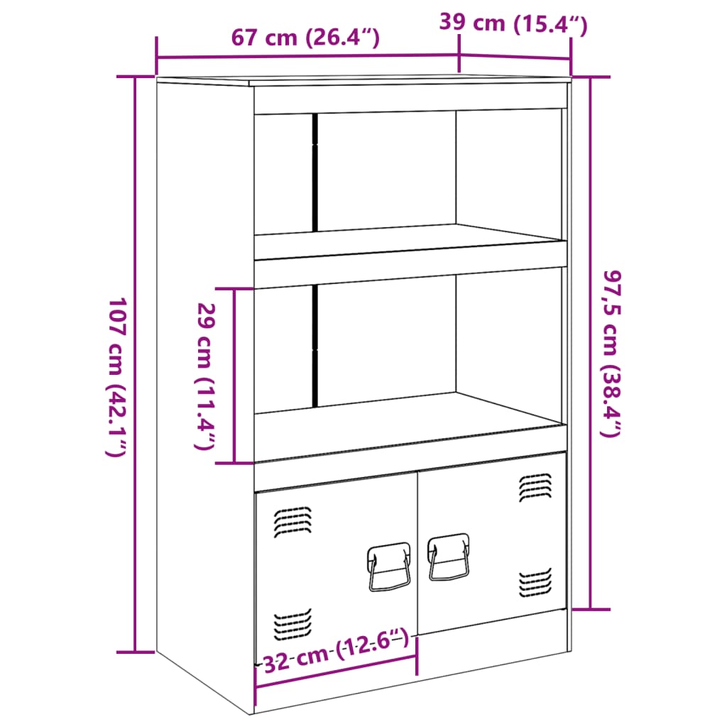 Dressoir 67x39x107 cm staal wit