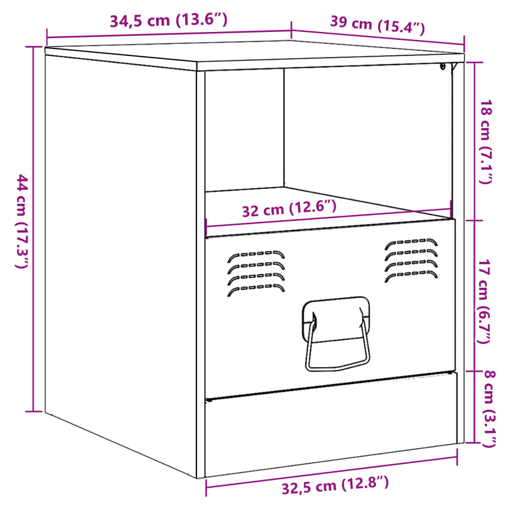 Nachtkastjes 2 st 34,5x39x44 cm staal roze