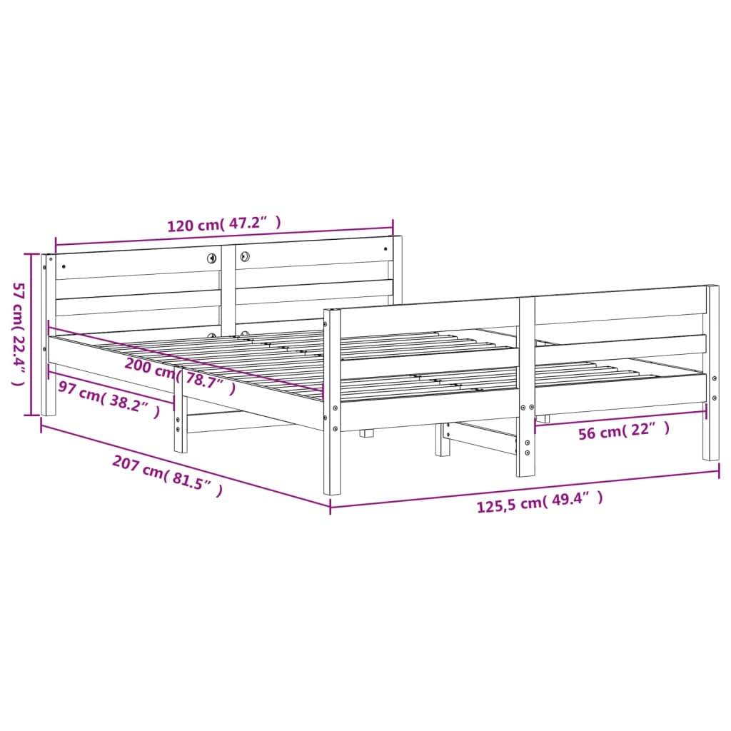 Bedframe met hoofdbord massief grenenhout wasbruin 120x200 cm