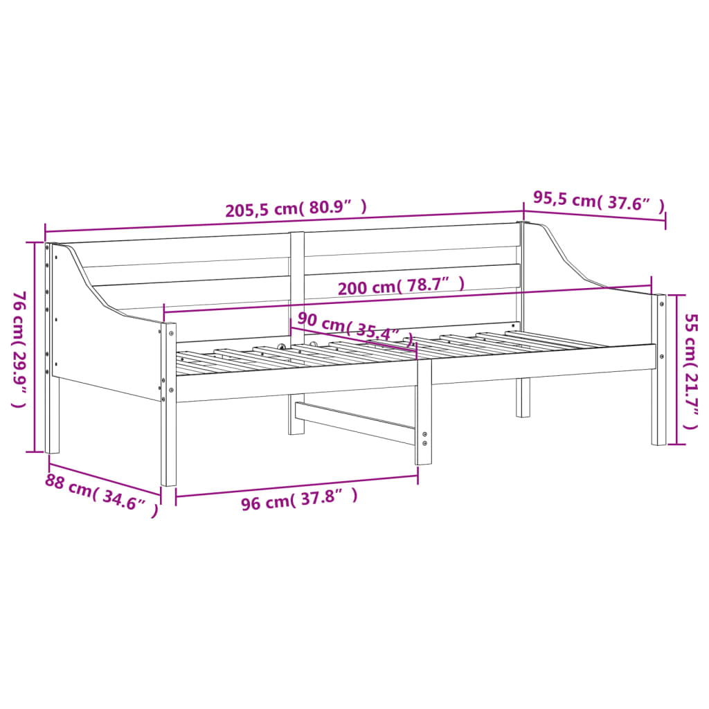 Slaapbank 90x200 cm massief grenenhout 90 x 200 cm Naturel