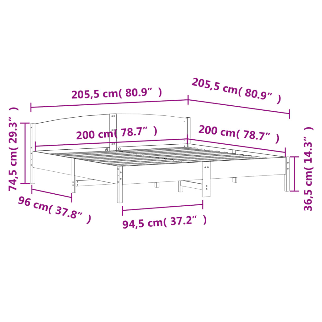 Bedframe Met Hoofdbord Massief Grenenhout Wasbruin 200X200 Cm