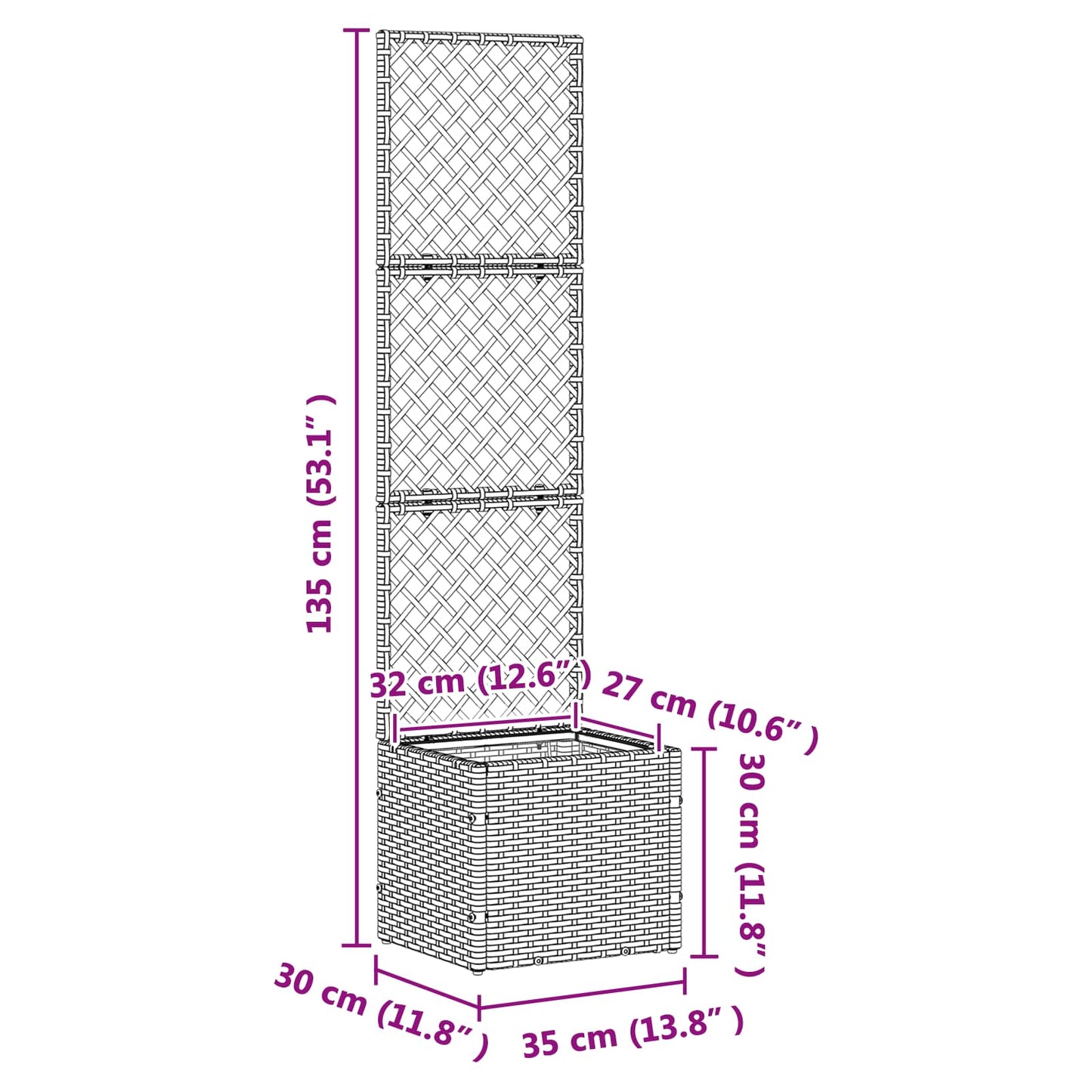 Tuin Trellis Planter Bruin 35 x 30 x 135 cm Metaal