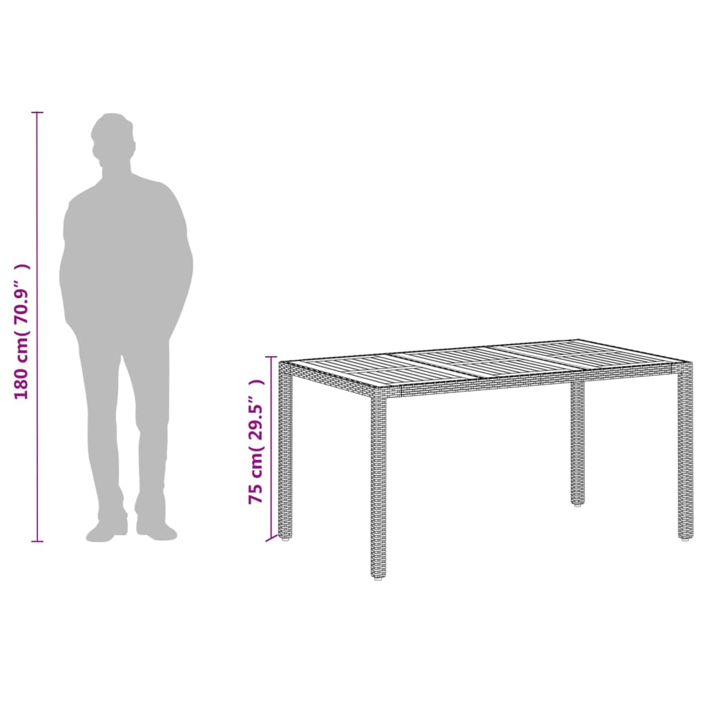 Tuintafel 150x90x75 cm poly rattan en massief acaciahout beige