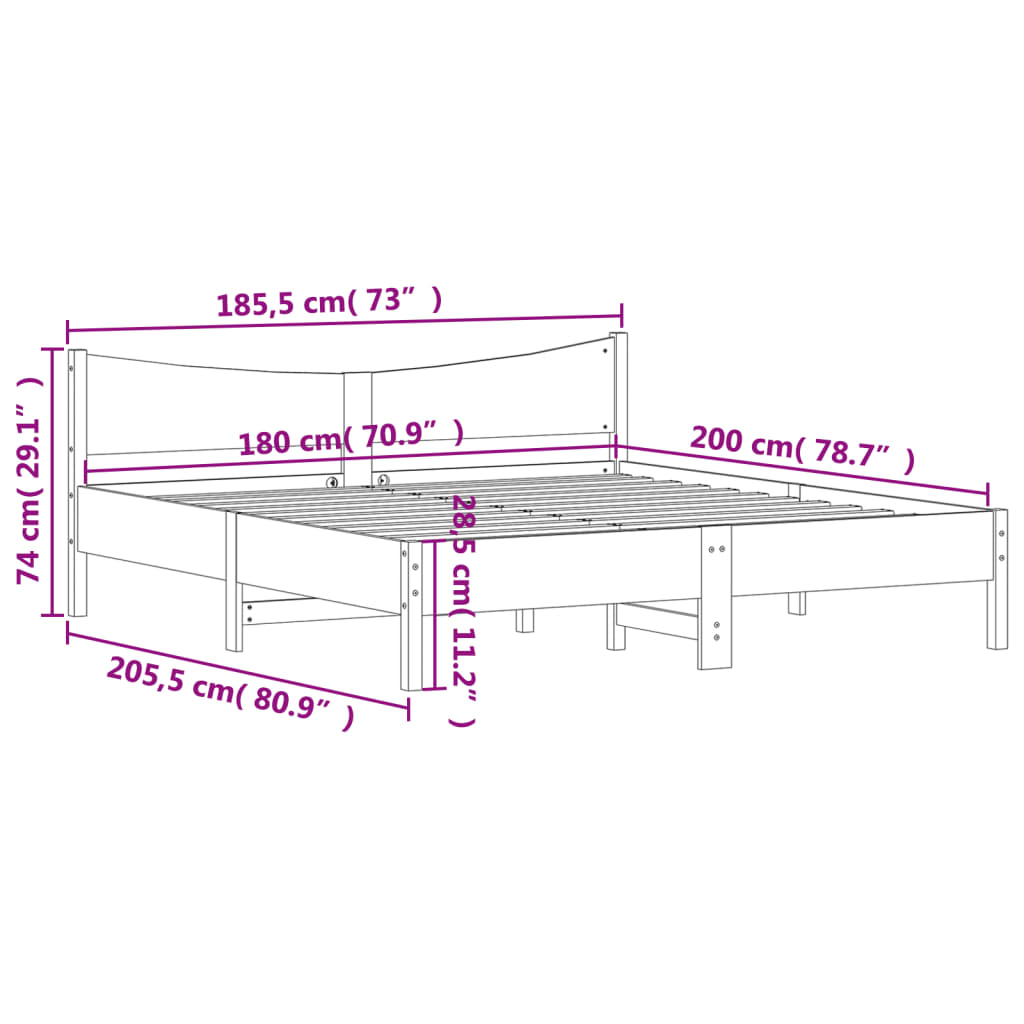Bedframe met hoofdbord massief grenenhout wasbruin 180x200 cm