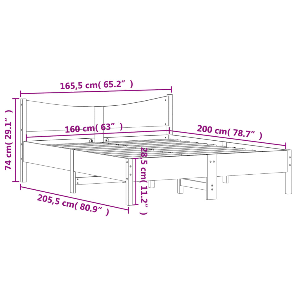 Bedframe met hoofdbord massief grenenhout wasbruin 160x200 cm