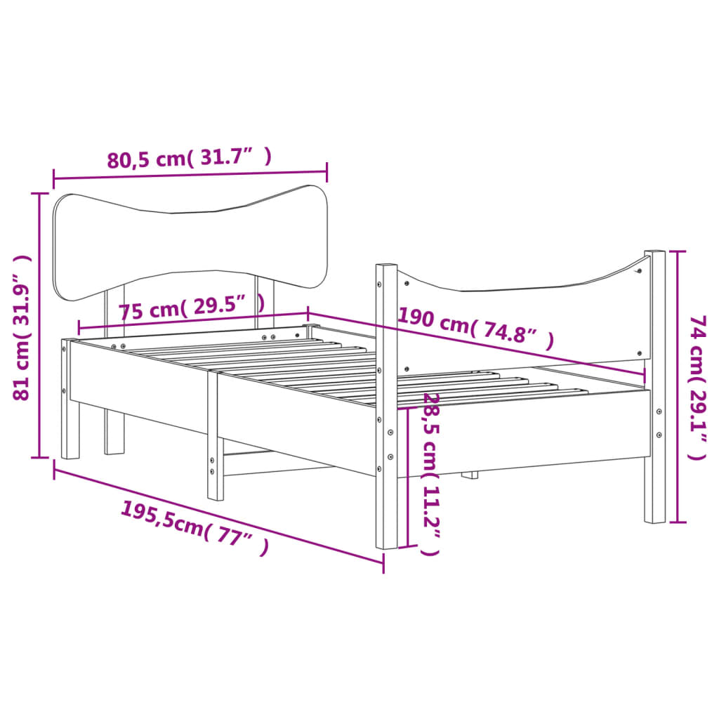Bedframe Met Hoofdbord Massief Grenenhout 75X190 Cm