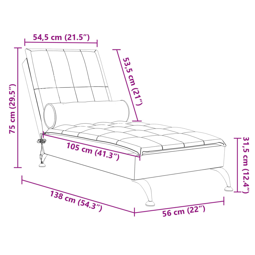 Massage chaise longue met bolster stof bruin
