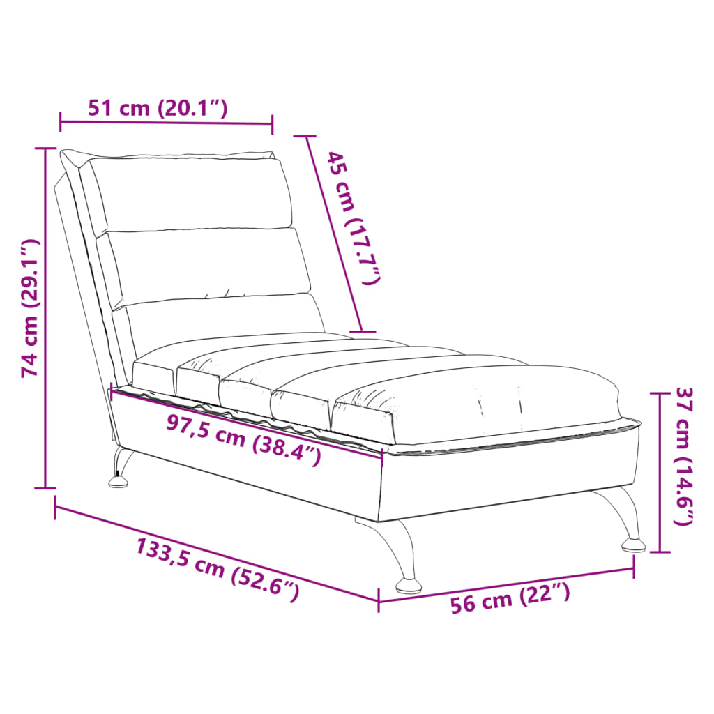 Chaise longue met kussens stof taupe