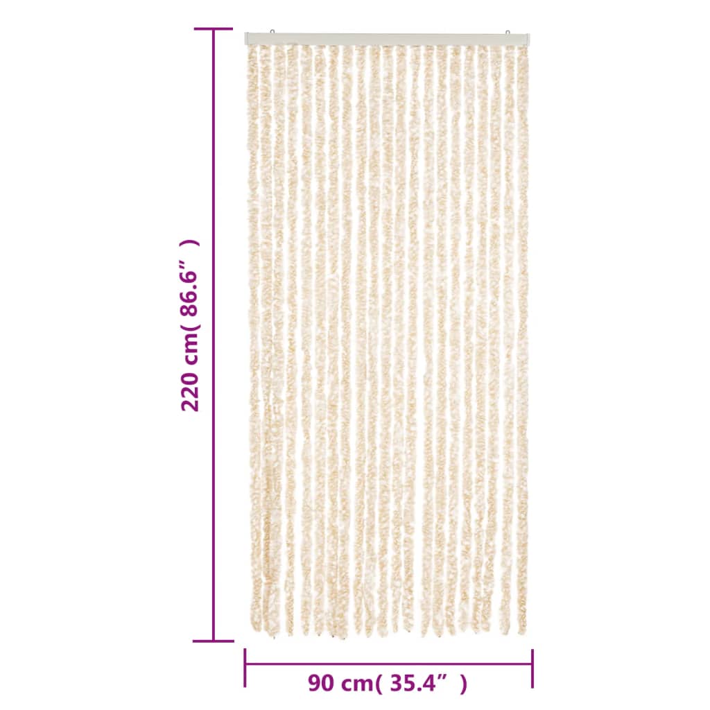 Vliegengordijn 90X220 Cm Chenille Beige En Wit