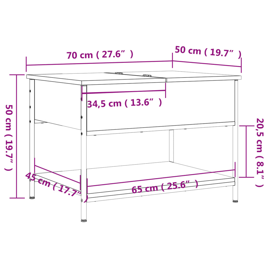 Salontafel 70X50X50 Cm Bewerkt Hout En Metaal Bruineikenkleur