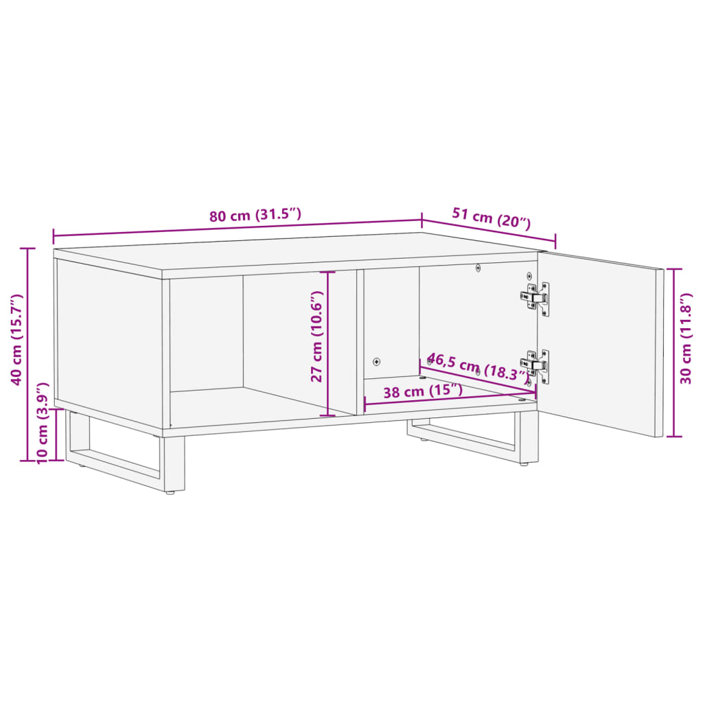 Salontafel 80x51x40 cm massief acaciahout