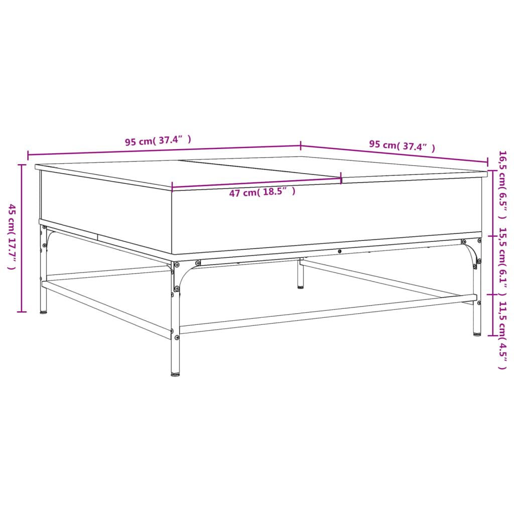 Salontafel 95X95X45 Cm Bewerkt Hout En Metaal Sonoma Eikenkleur Zwart En Crème