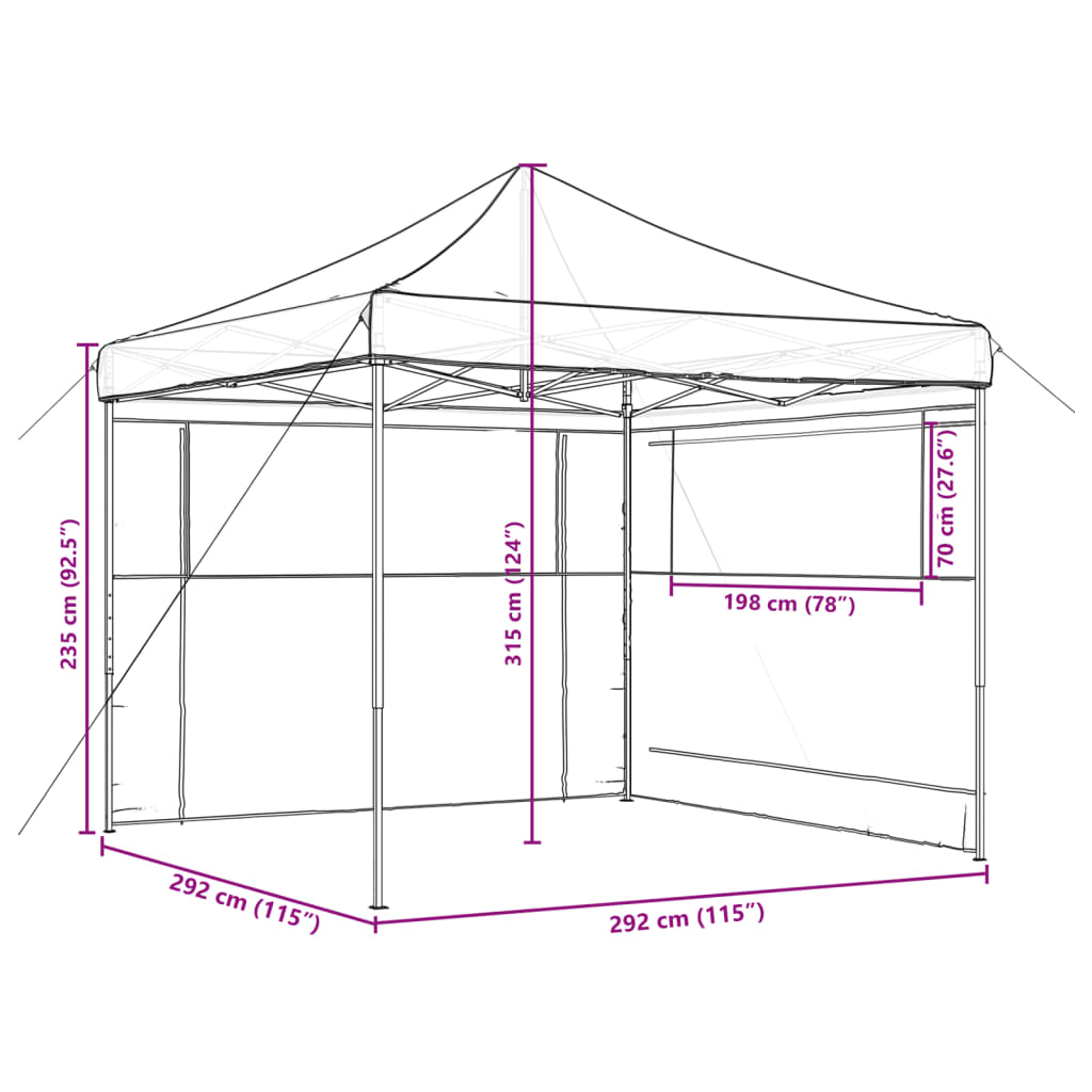 Partytent inklapbaar pop-up met 2 zijwanden zwart