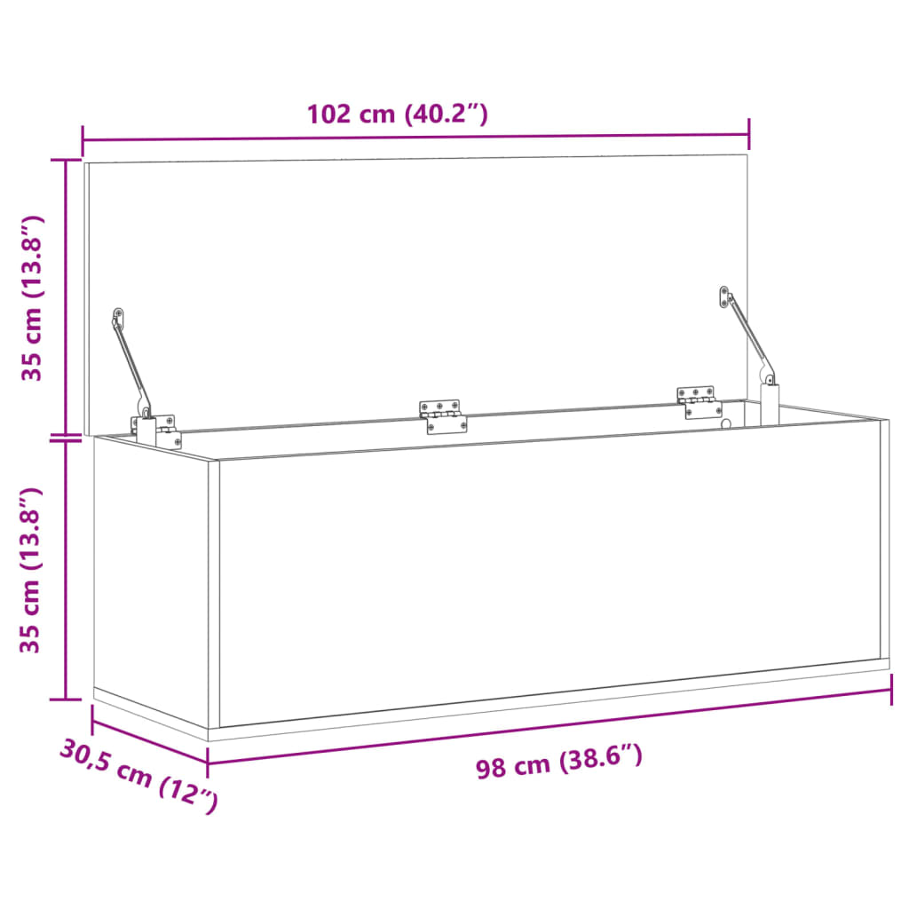 Opbergbox 102x35x35 cm bewerkt hout wit