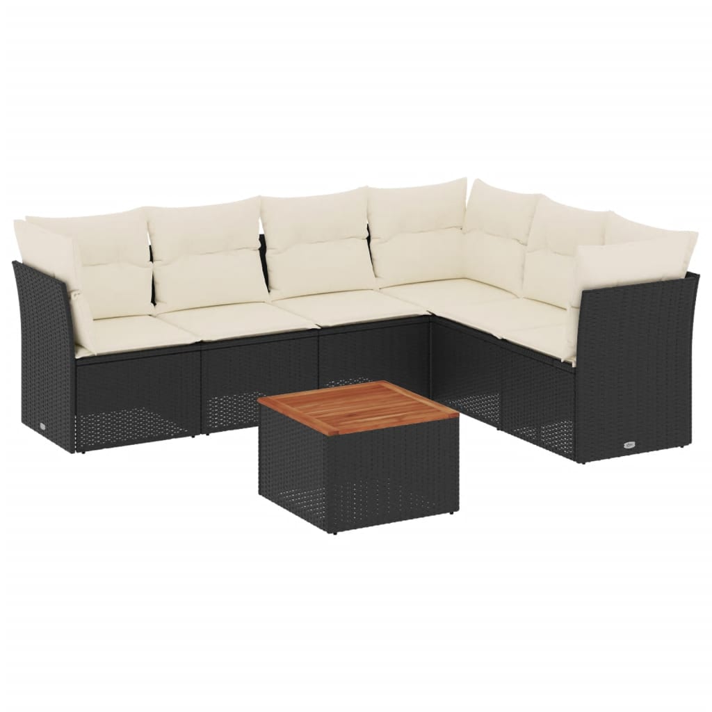 7-Delige Loungeset Met Kussens Poly Rattan Zwart