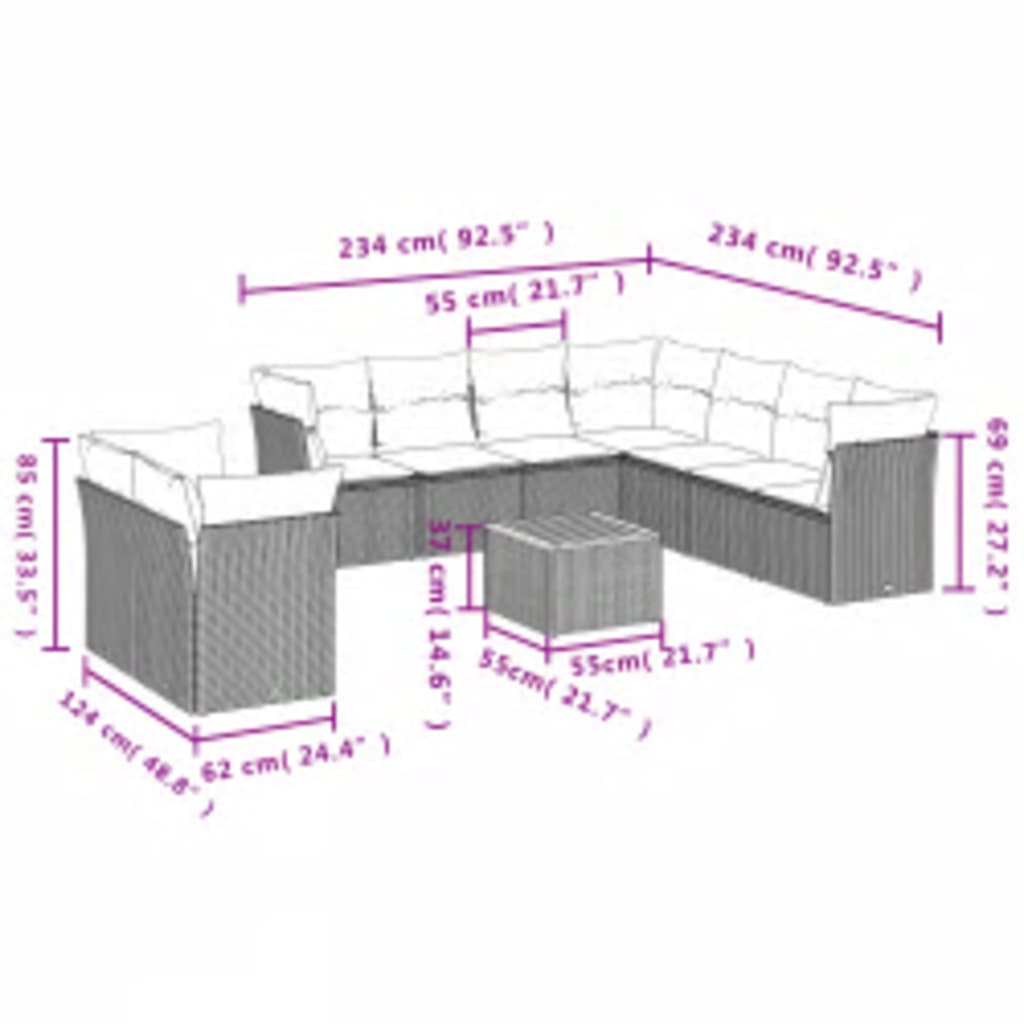 10-Delige Loungeset Met Kussens Poly Rattan Beige