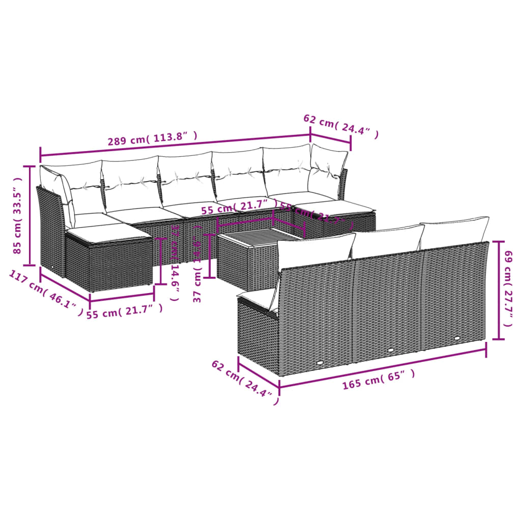 11-Delige Tuinset Met Kussens Poly Rattan Beige