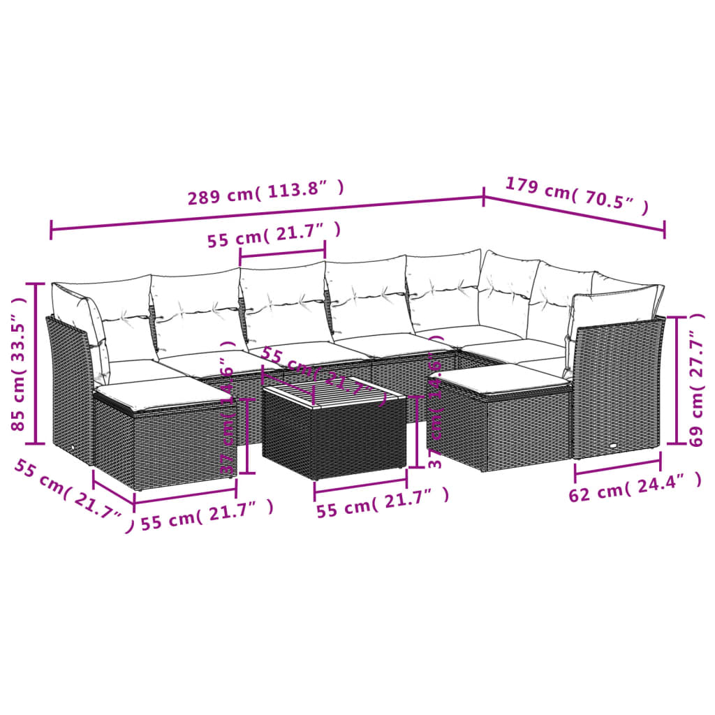 0-Delige Loungeset Met Kussens Poly Rattan Zwart en crème
