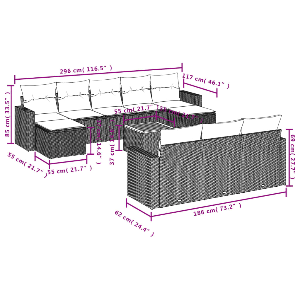 11-Delige Tuinset Met Kussens Poly Rattan Beige