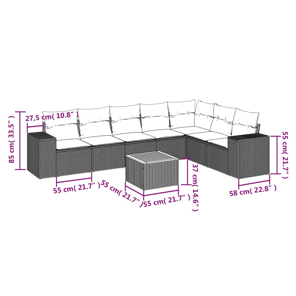 8-Delige Loungeset Met Kussens Poly Rattan Zwart