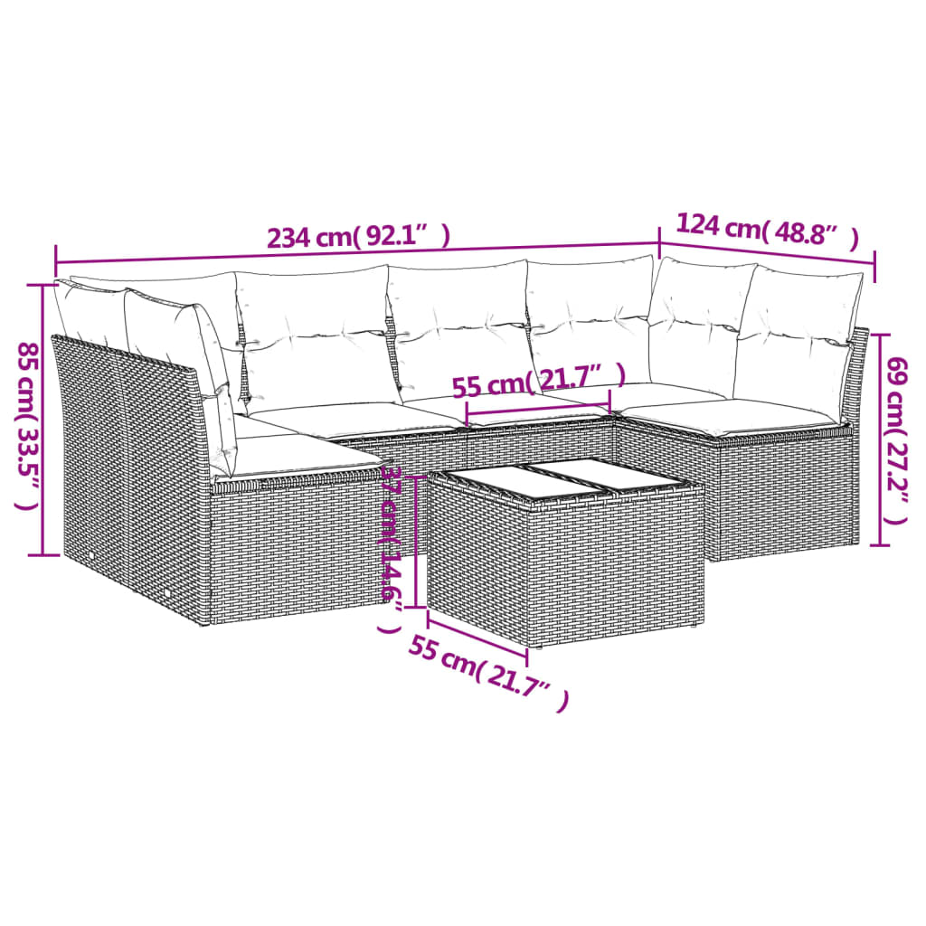 7-Delige Loungeset Met Kussens Poly Rattan Grijs