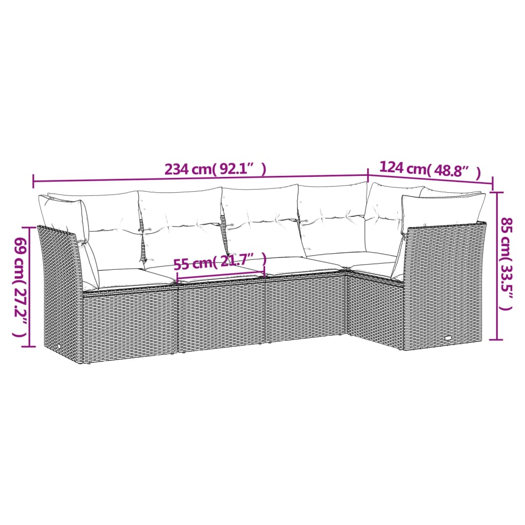 5-Delige Loungeset Met Kussens Poly Rattan Beige