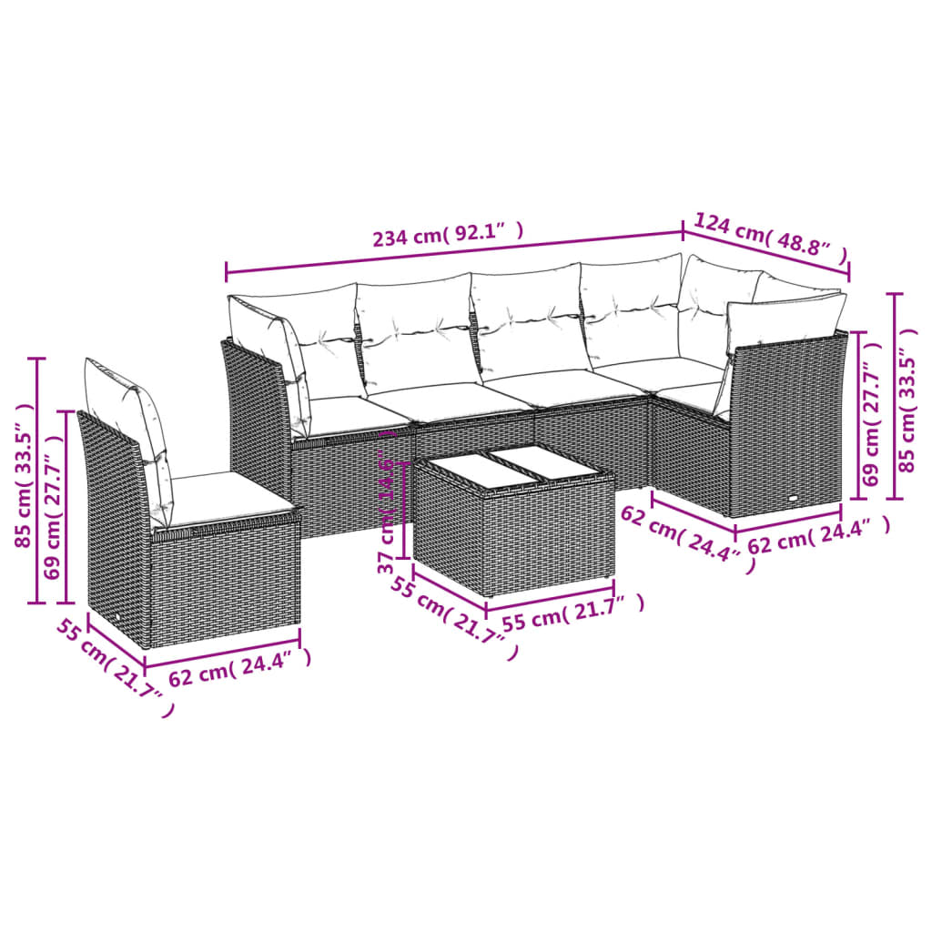 7-Delige Loungeset Met Kussens Poly Rattan Beige